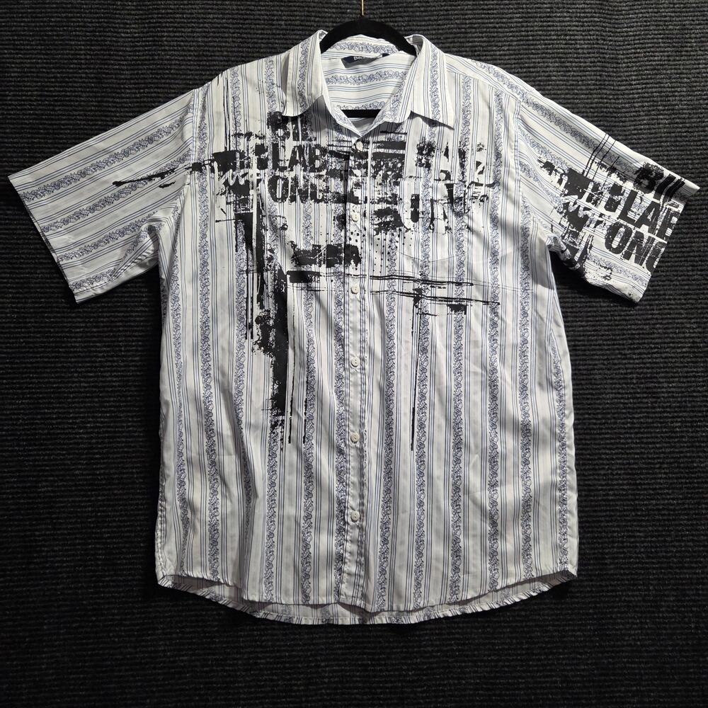 Y2k Billabong Button Down Shirt Short Sleeve Striped Men's L-XL Relaxed Fit